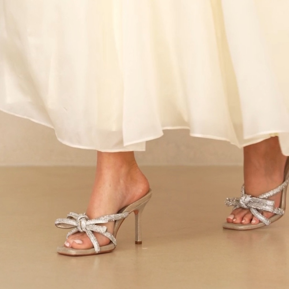 Loeffler Randall Margi Cappuccino Rhinestone Embellished Bow Heel Size 10
